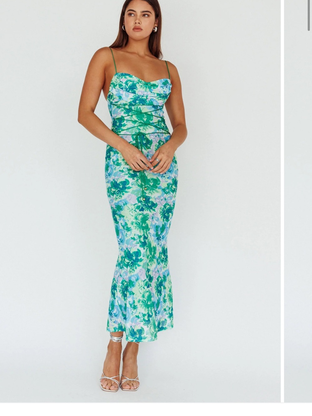 Saints and Secrets Green Floral Slip Midi Dress